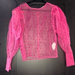 Zara Pink Mesh Polka Dot Red Blouse